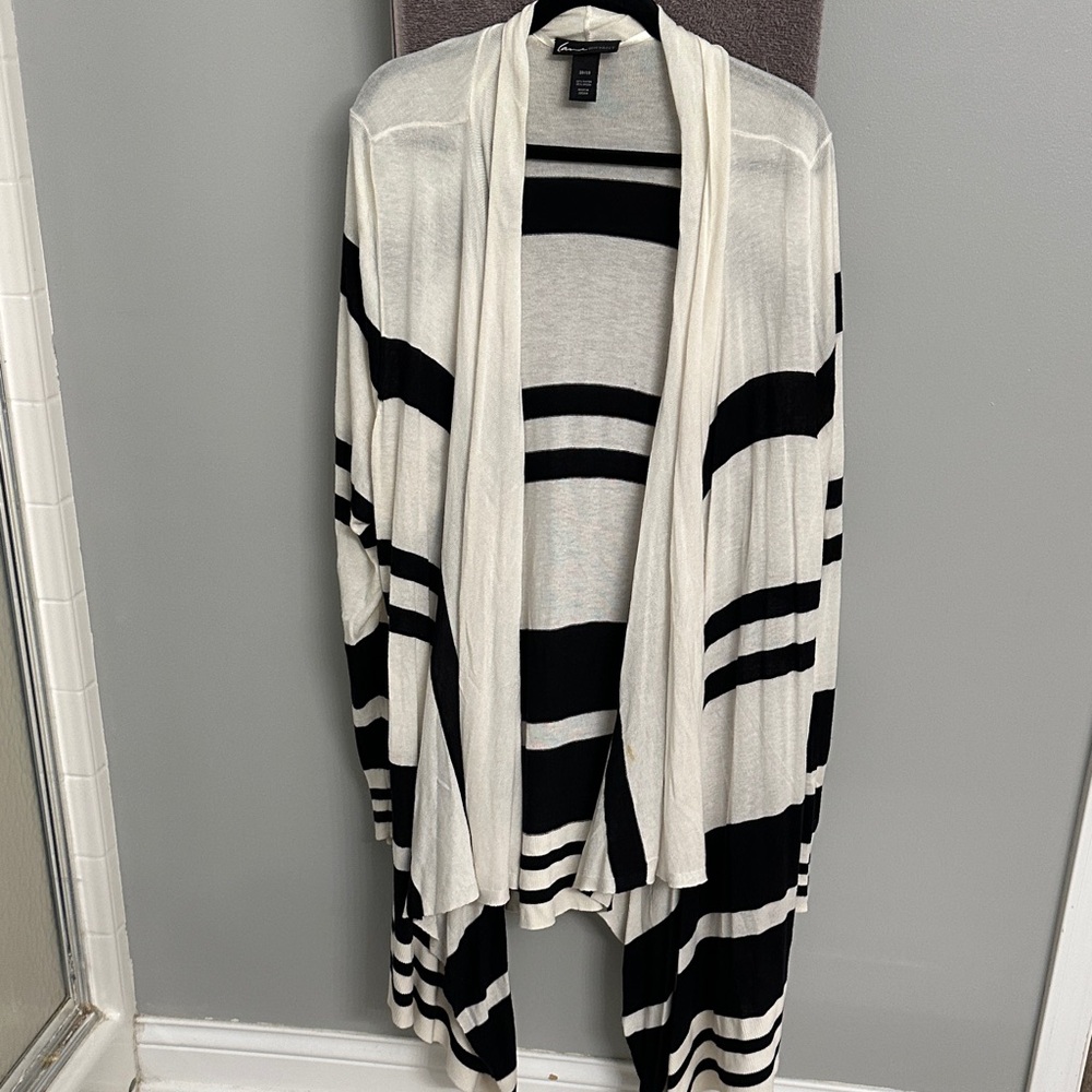 Lane Bryant Black and White Striped Cardigan